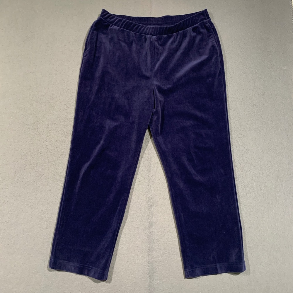 Allison Daley Velour Pants Women 16P Navy Blue Elastic Waist Straight Leg Casual